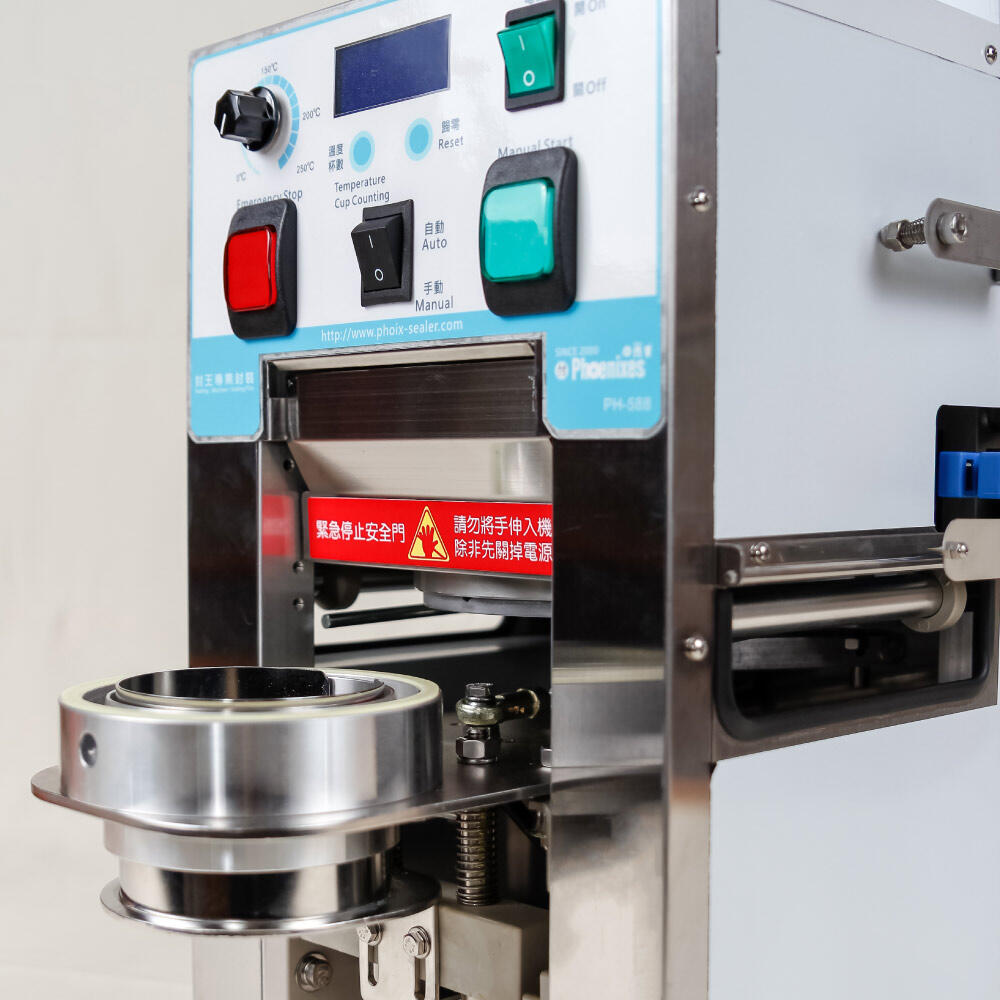 PH-588S high-performance cup sealer for beverages, full stainless steel, durable components, suitable for bubble tea, coffee, juice, and smoothie cups