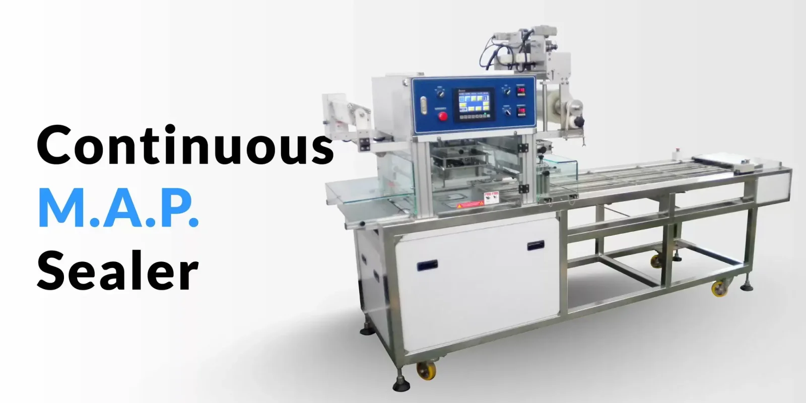 PH-55 continuous MAP sealer with conveyor, complete machine view